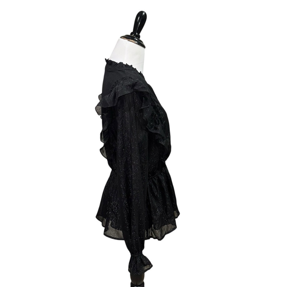 Rockin' C Women's M Medium Blouse Top Goth Victorian Ruffled Semi Sheer Metallic - Picture 4 of 7